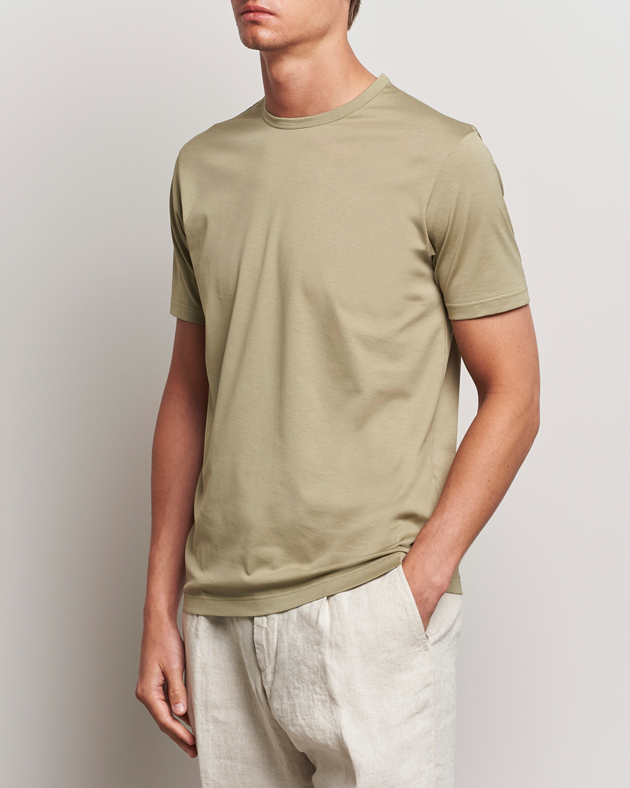 Uomini | Reparti | Sunspel | Crew Neck Cotton Tee Pale Khaki