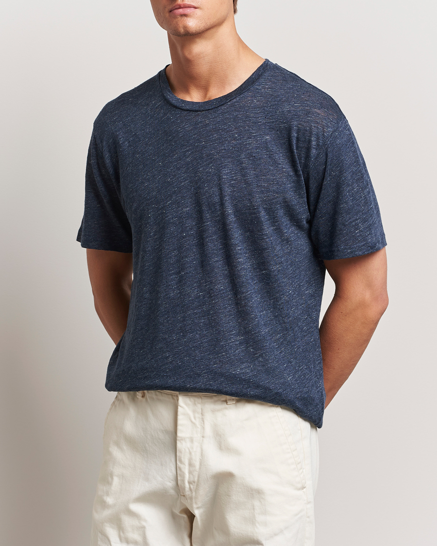 Uomini | Best of British | Sunspel | Linen T-Shirt Navy Melange