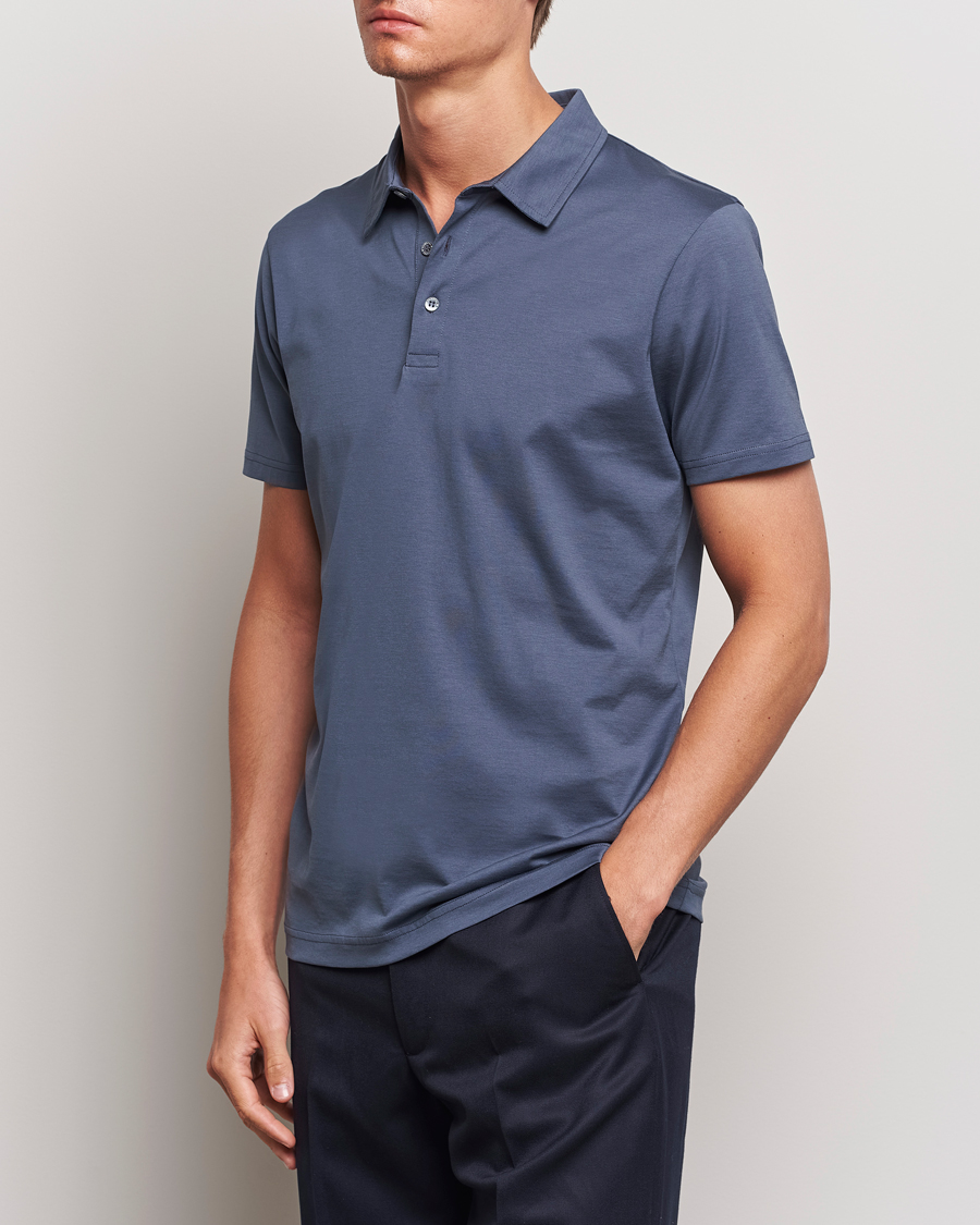 Uomini | Best of British | Sunspel | Cotton Jersey Polo Slate Blue