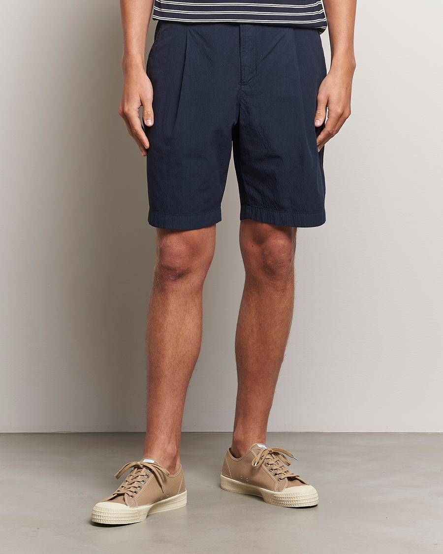 Uomini | Best of British | Sunspel | Lightweight Seersucker Shorts Navy