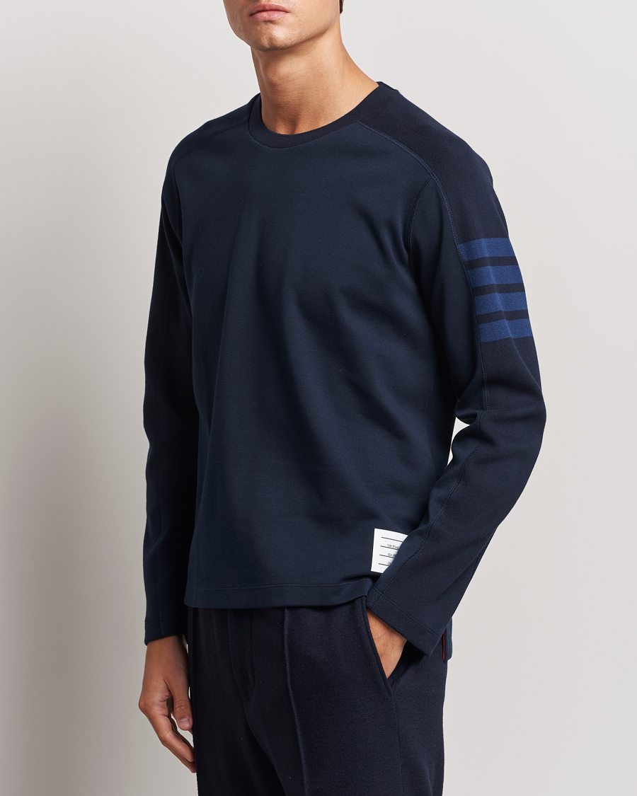 Uomini | Thom Browne | Thom Browne | Long Sleeve 4-Bar T-Shirt Navy