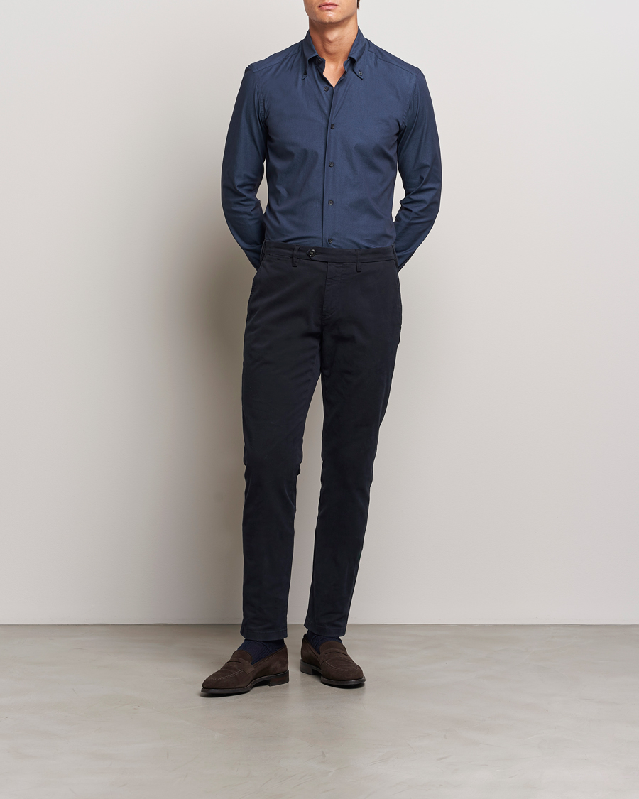 Uomini | Pantaloni | Canali | Cotton Stretch Trousers Navy
