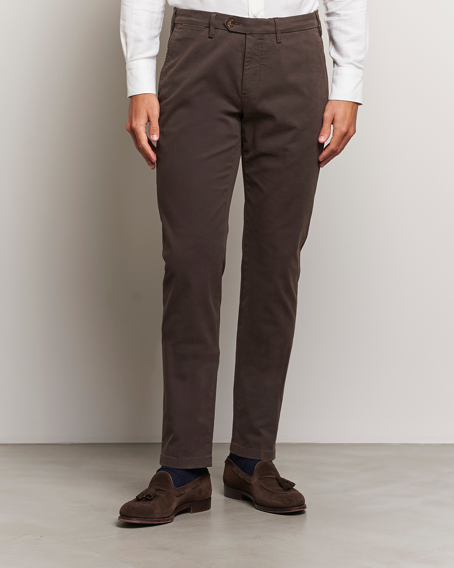 Uomini |  | Canali | Slim Fit Cotton Stretch Trousers Brown