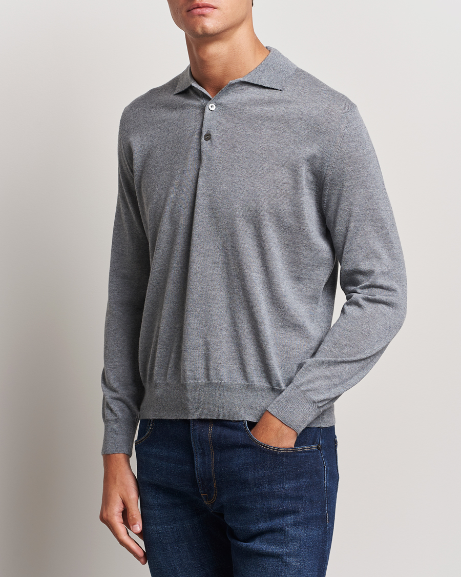 Uomini | Canali | Canali | Merino Wool Knitted Polo Light Grey