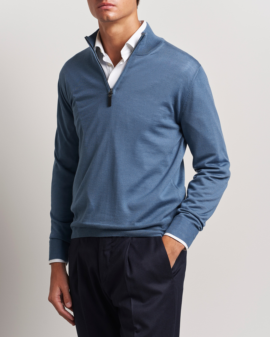 Uomini | Half-zip | Canali | Merino Wool Half Zip Light Blue