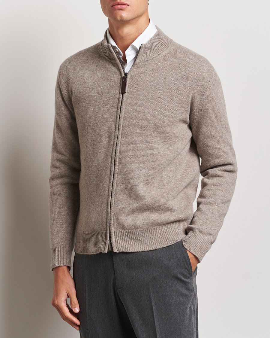 Uomini | Full-zip | Canali | Wool/Cashmere Full Zip Sweater Beige