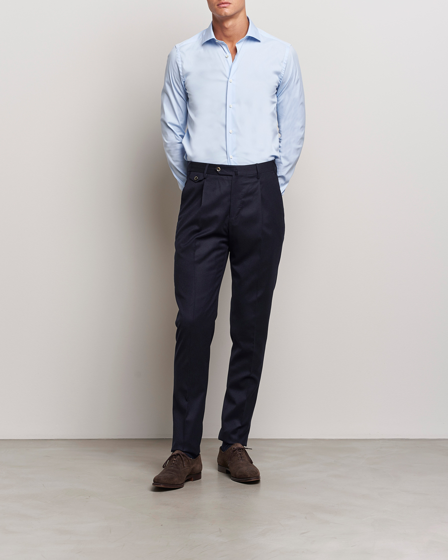 Uomini | Quiet Luxury | Canali | Slim Fit Cotton/Stretch Shirt Light Blue