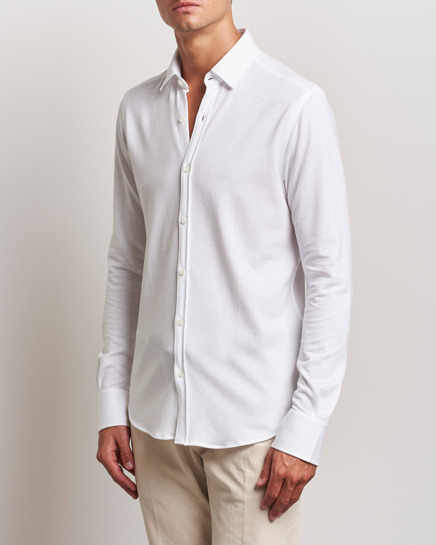 Uomini | Quiet Luxury | Canali | Slim Fit Stretch Piquet Shirt White