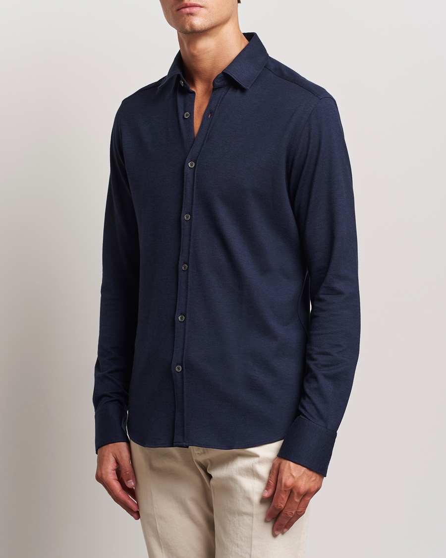 Uomini | Canali | Canali | Slim Fit Stretch Piquet Shirt Navy