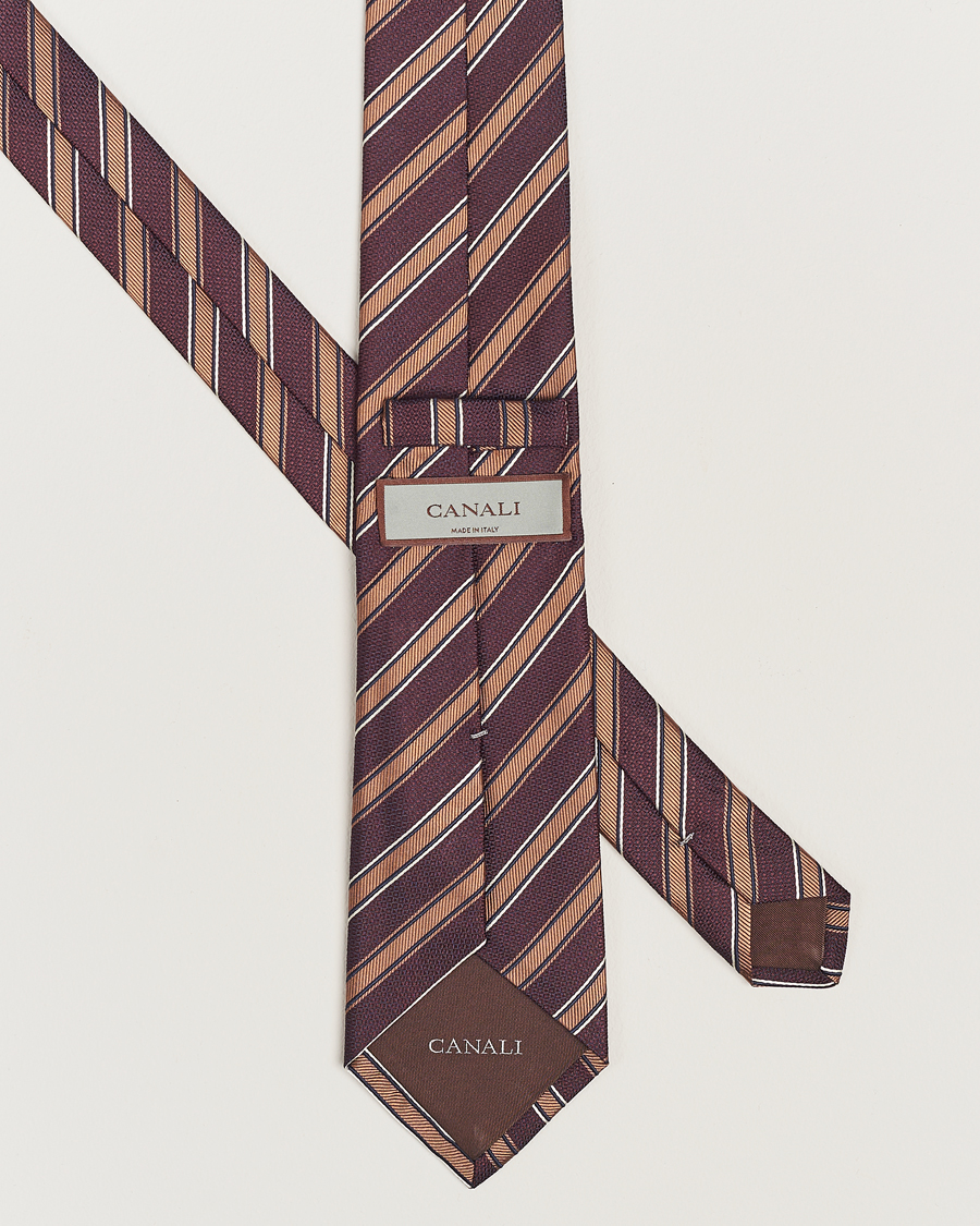 Uomini | Canali | Canali | Regimental Stripe Silk Tie Burgundy/Brown