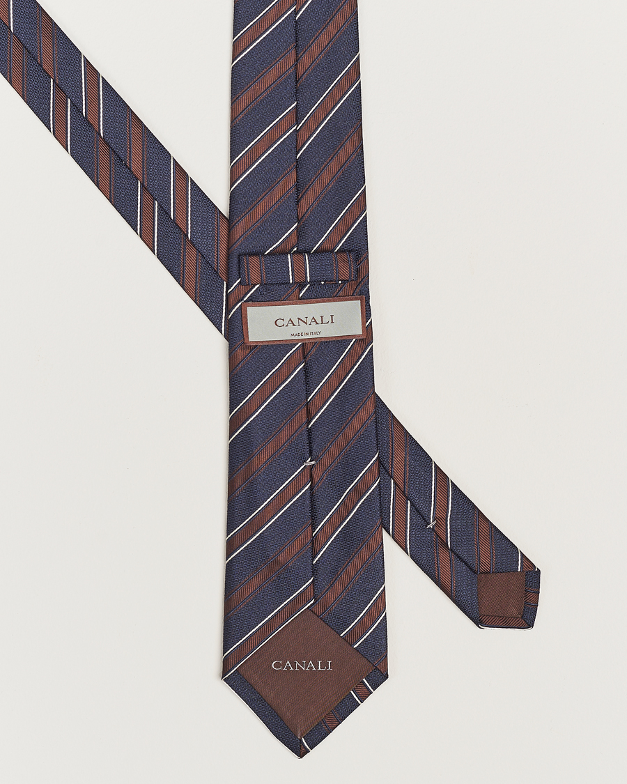 Uomini | Canali | Canali | Regimental Stripe Silk Tie Navy/Brown