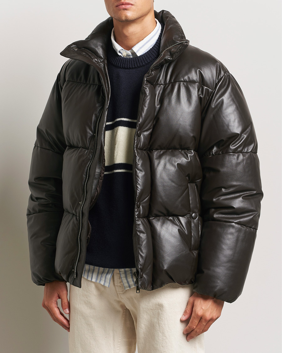 Uomini | Giacche autunnali | GANT 240 Mulberry Street | Leather Down Puffer Jacket Deep Brown