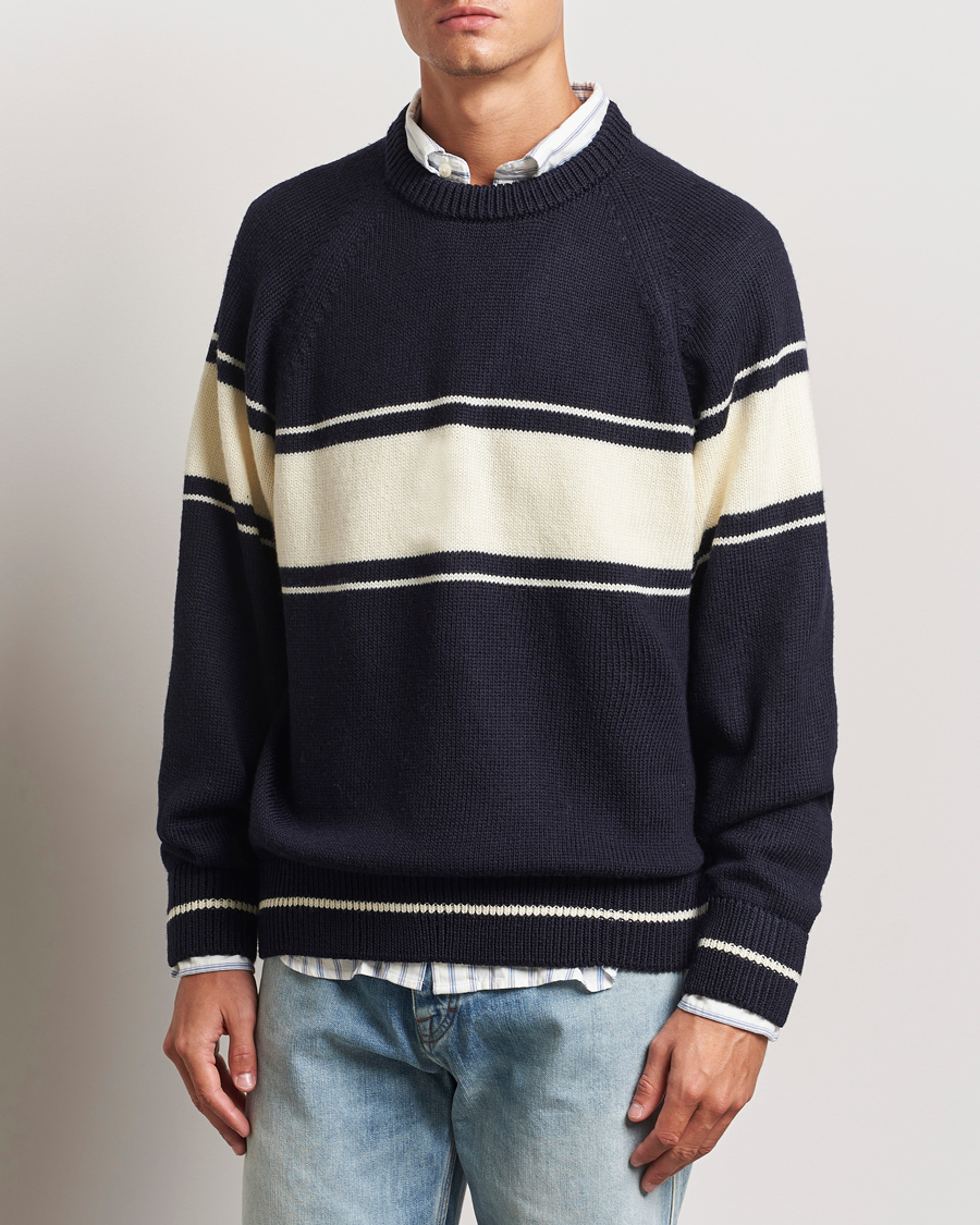 Uomini | Maglieria | GANT 240 Mulberry Street | Striped Wool Knitted Crew Neck Classic Blue