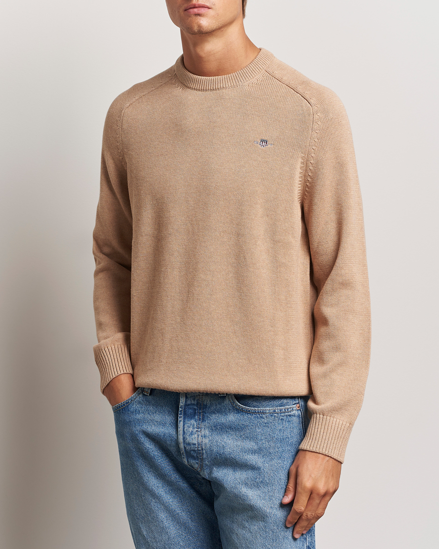 Uomini | GANT | GANT | Casual Cotton Saddle C-neck Khaki Melange