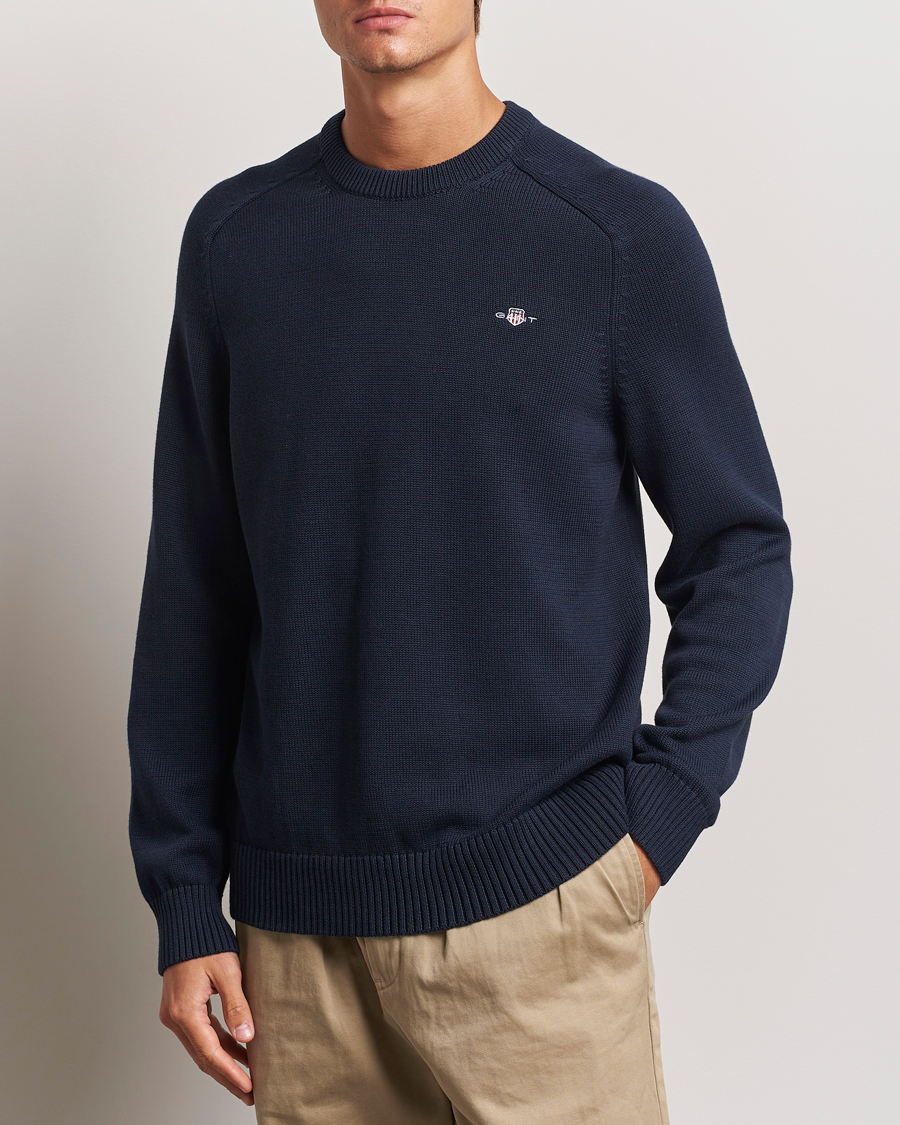 Uomini | Abbigliamento | GANT | Casual Cotton Saddle C-neck Evening Blue