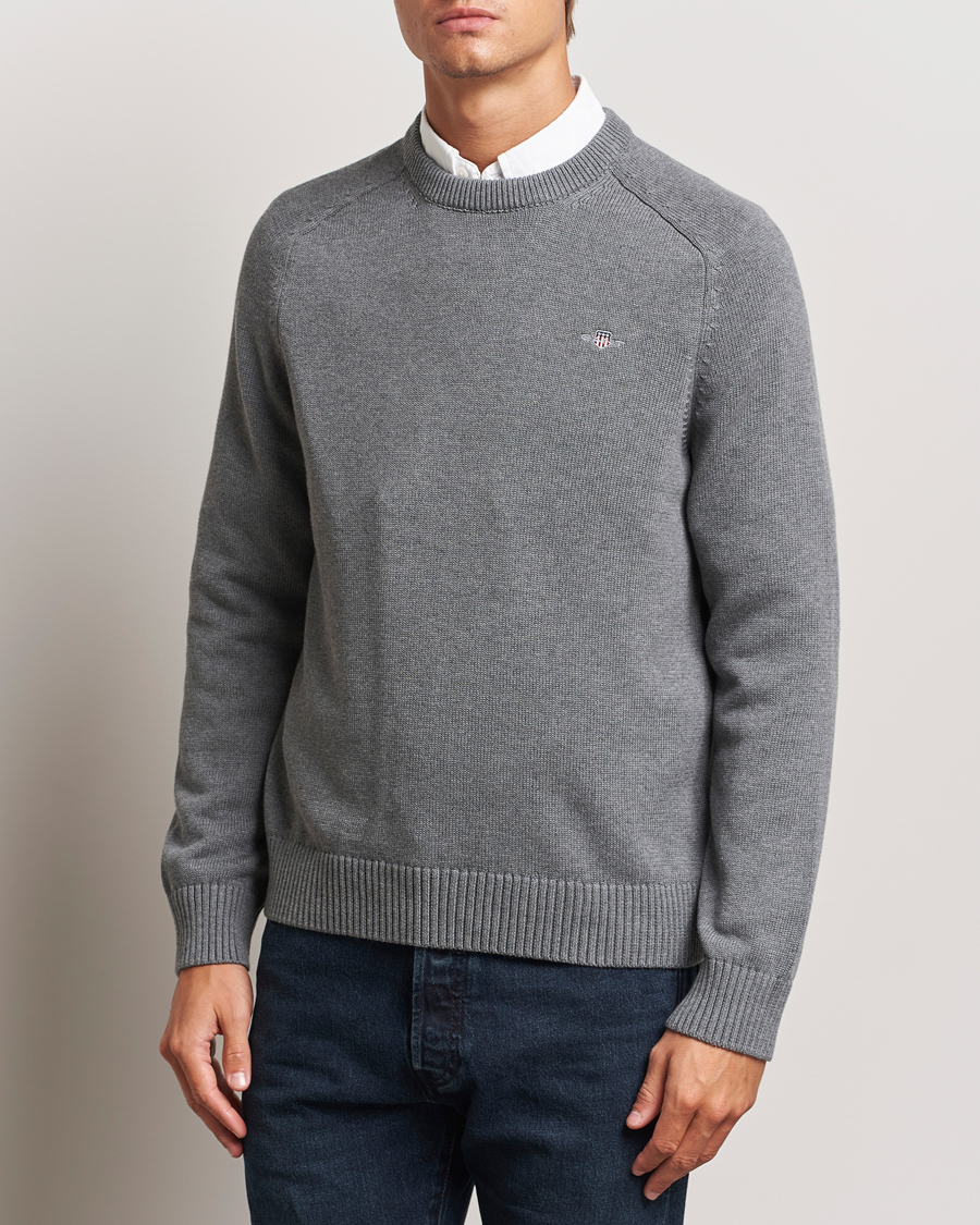 Uomini | Maglieria | GANT | Casual Cotton Saddle C-neck Dark Grey Melange