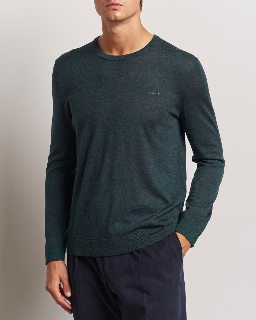 Uomini | GANT | GANT | Extrafine Merino Wool C-Neck Tartan Green