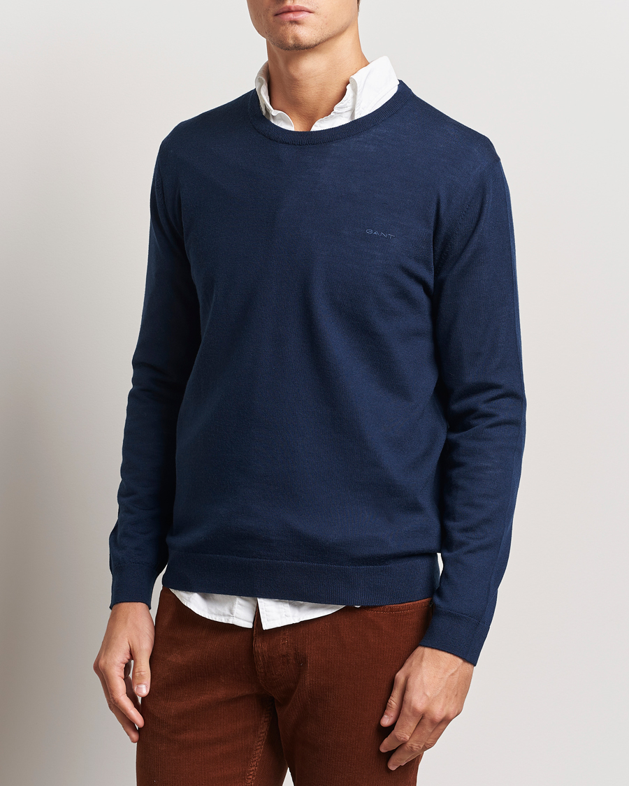 Uomini | GANT | GANT | Extrafine Merino Wool C-Neck Marine