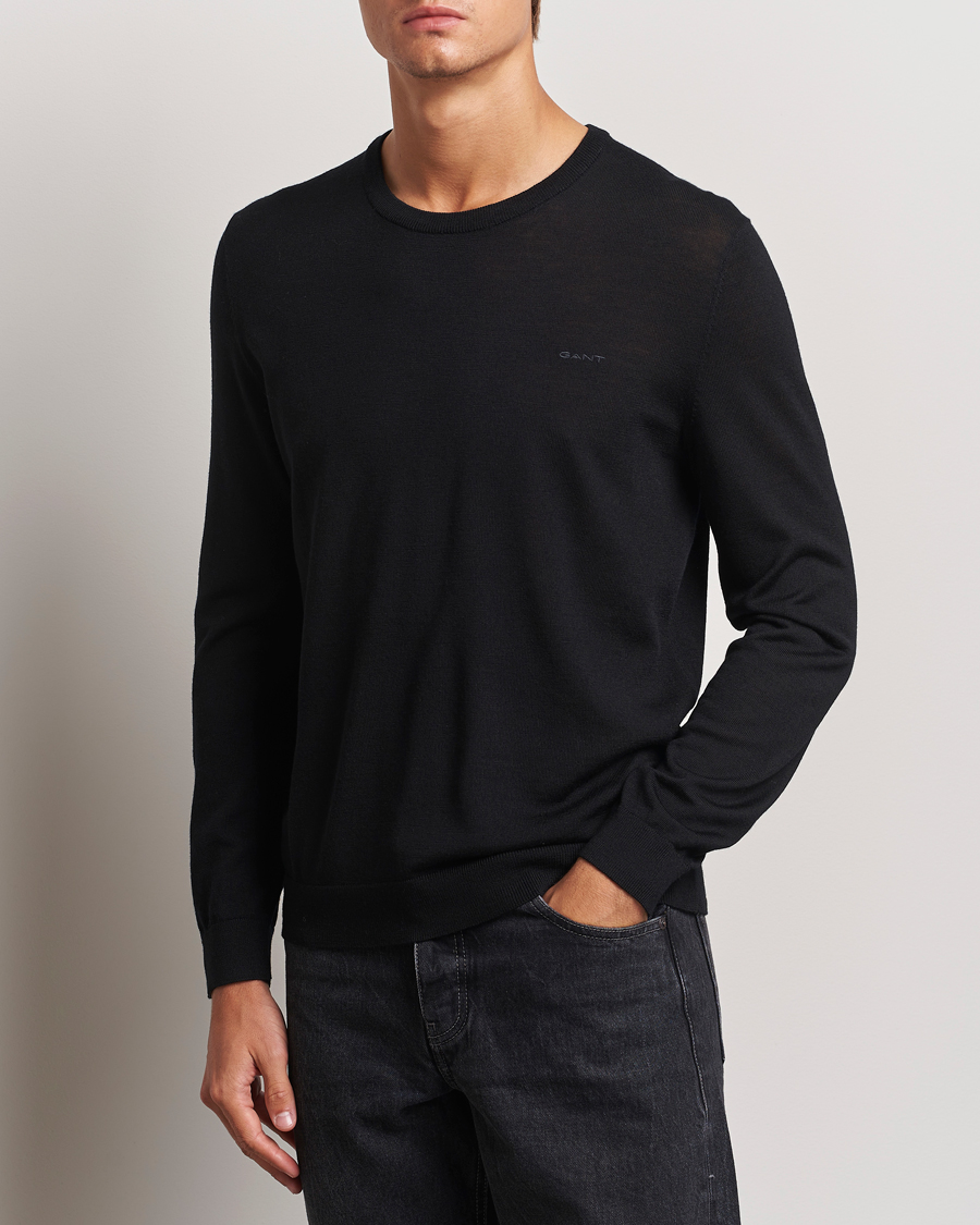 Uomini | GANT | GANT | Extrafine Merino Wool C-Neck Black