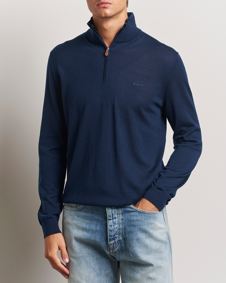 Uomini | Half-zip | GANT | Extrafine Merino Wool Half Zip Marine