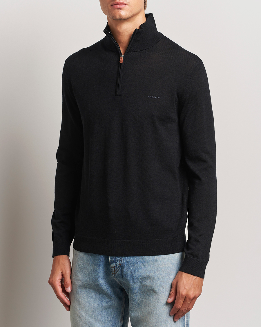 Uomini | Maglieria | GANT | Extrafine Merino Wool Half Zip Black