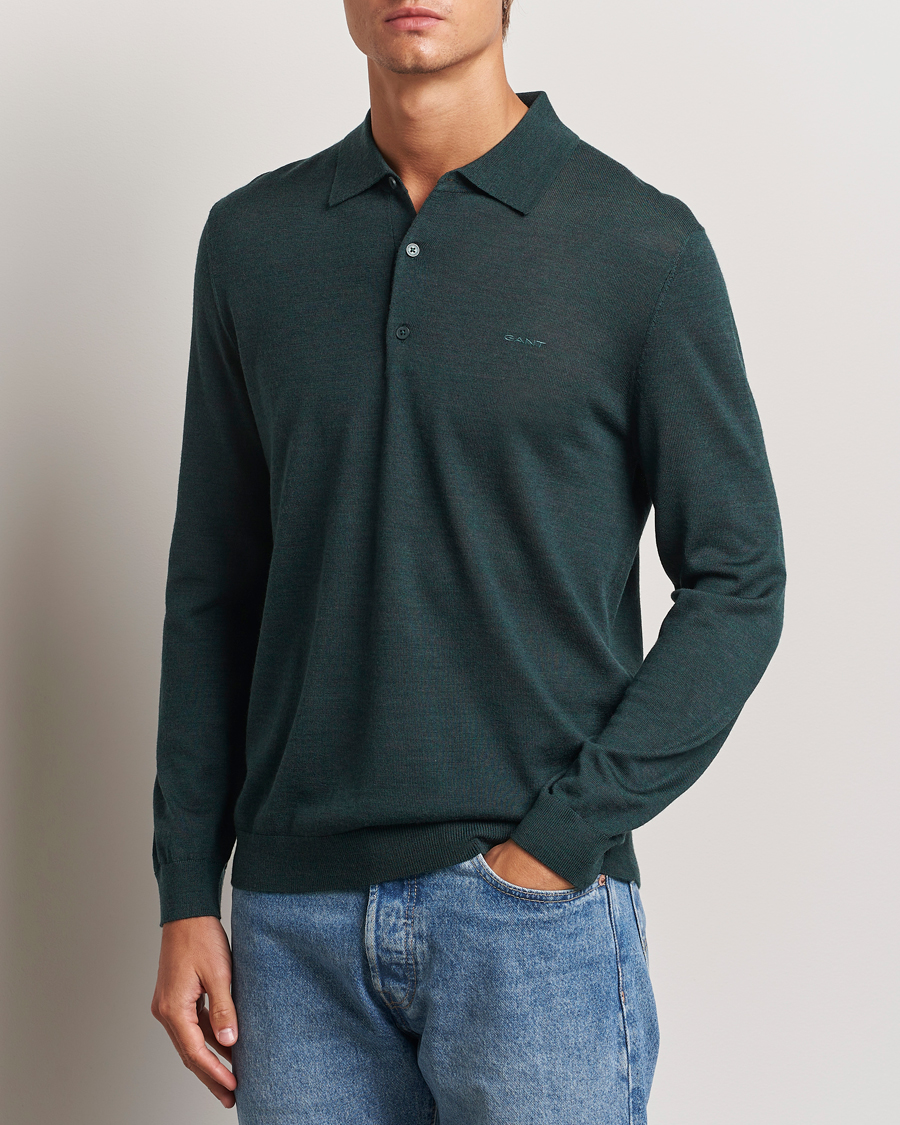 Uomini | GANT | GANT | Extrafine Merino Wool Polo Tartan Green