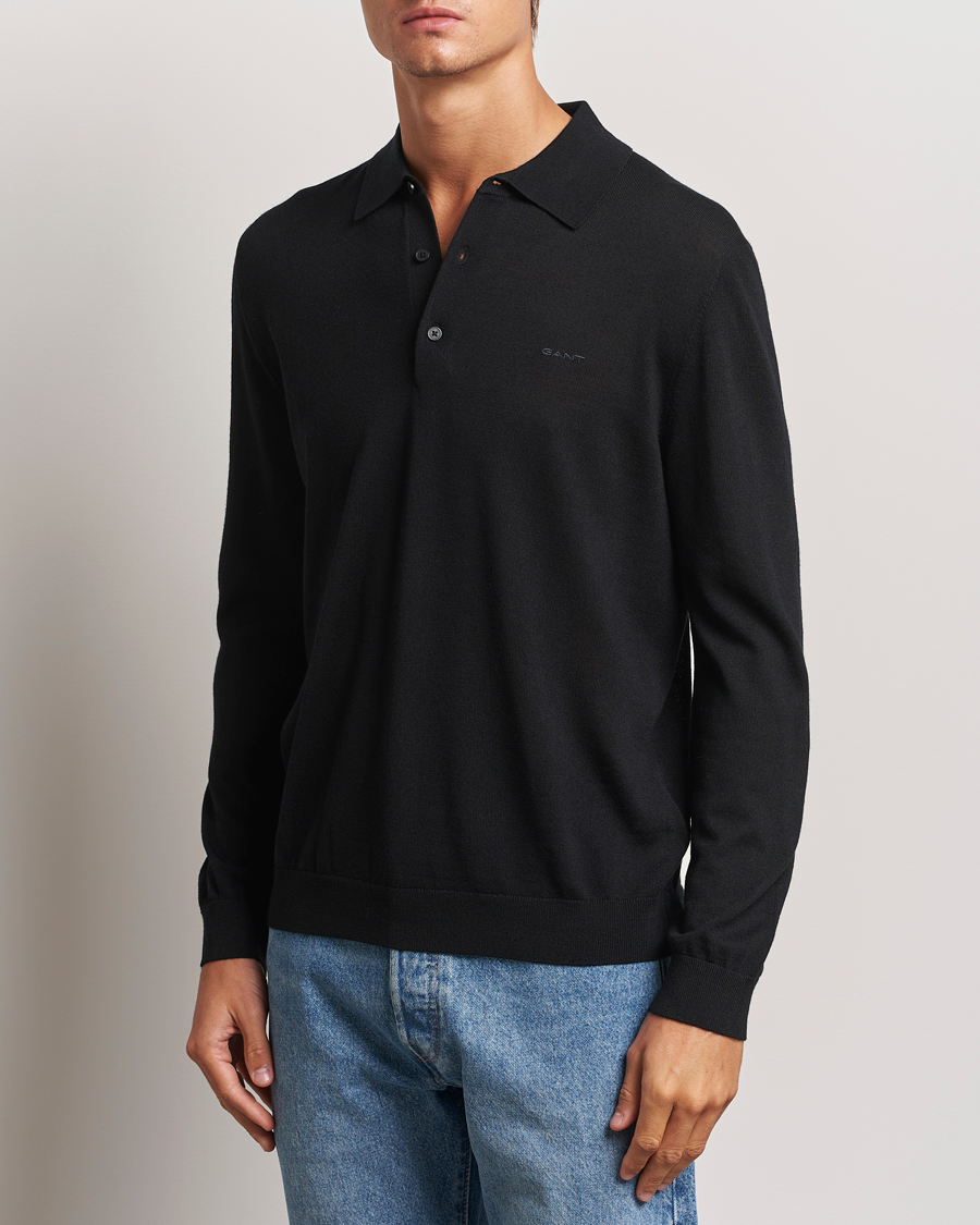 Uomini | GANT | GANT | Extrafine Merino Wool Polo Black