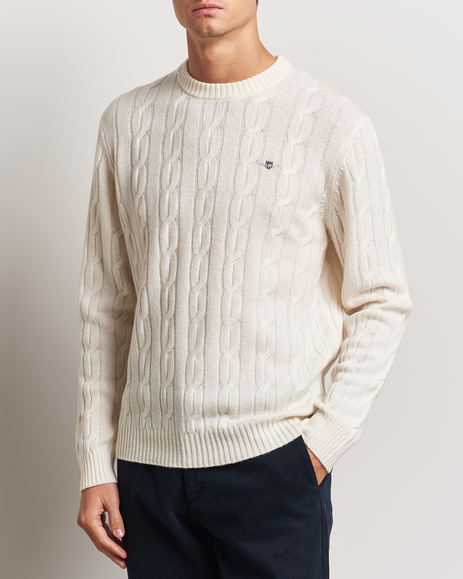 Uomini | Abbigliamento | GANT | Lambswool Cable C-Neck Cream