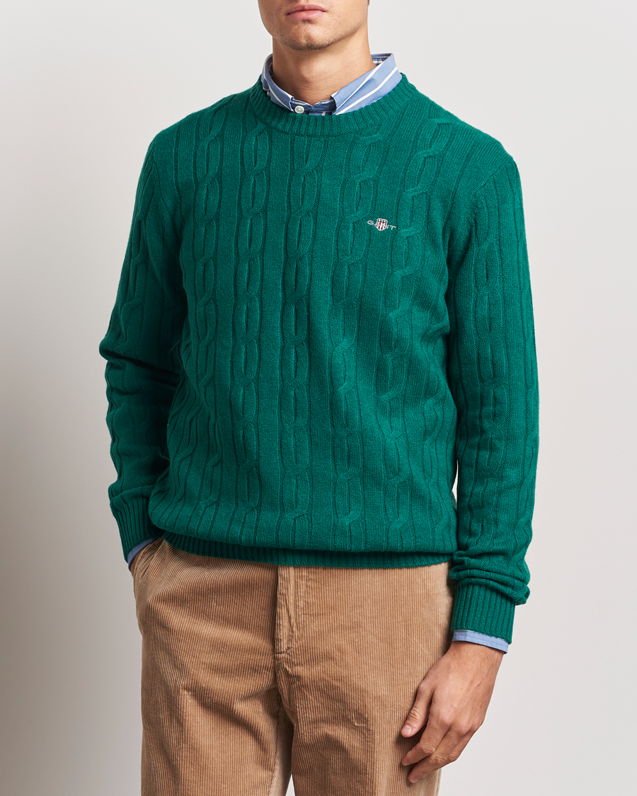 Uomini | GANT | GANT | Lambswool Cable C-Neck Deep Forest Green