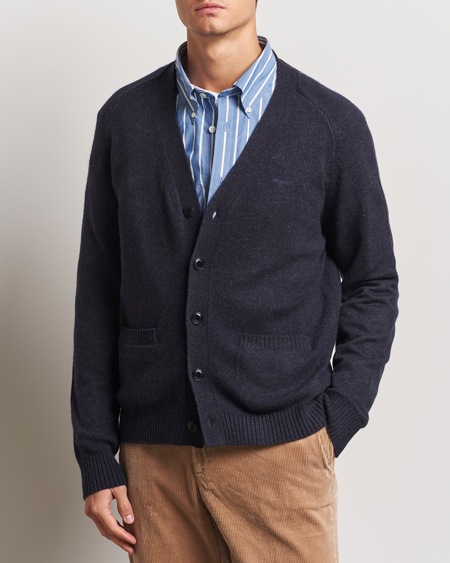 Uomini | GANT | GANT | Wool Blend Cardigan Dark Navy Melange