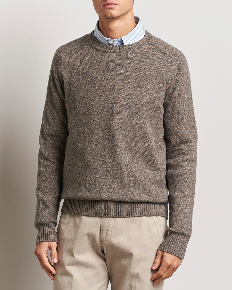 Uomini | GANT | GANT | Wool Blend C-Neck Dark Hazelnut Melange