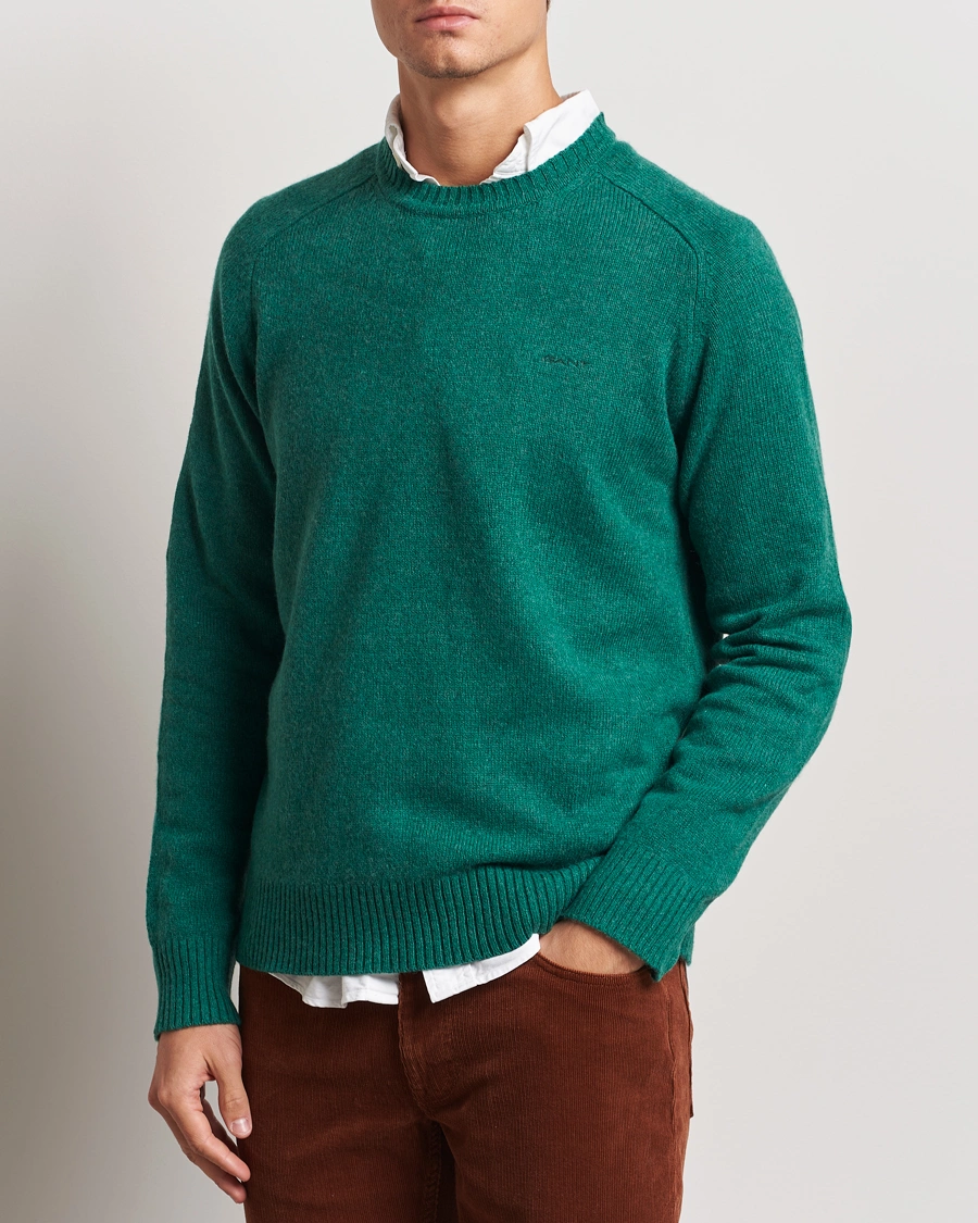 Uomini | GANT | GANT | Wool Blend C-Neck Deep Forest Green