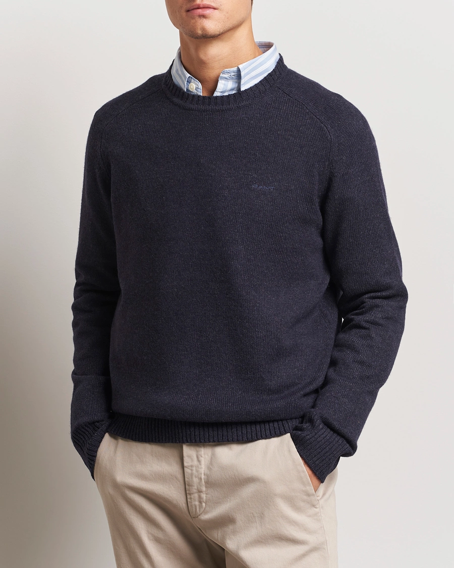 Uomini | Abbigliamento | GANT | Wool Blend C-Neck Dark Navy Melange