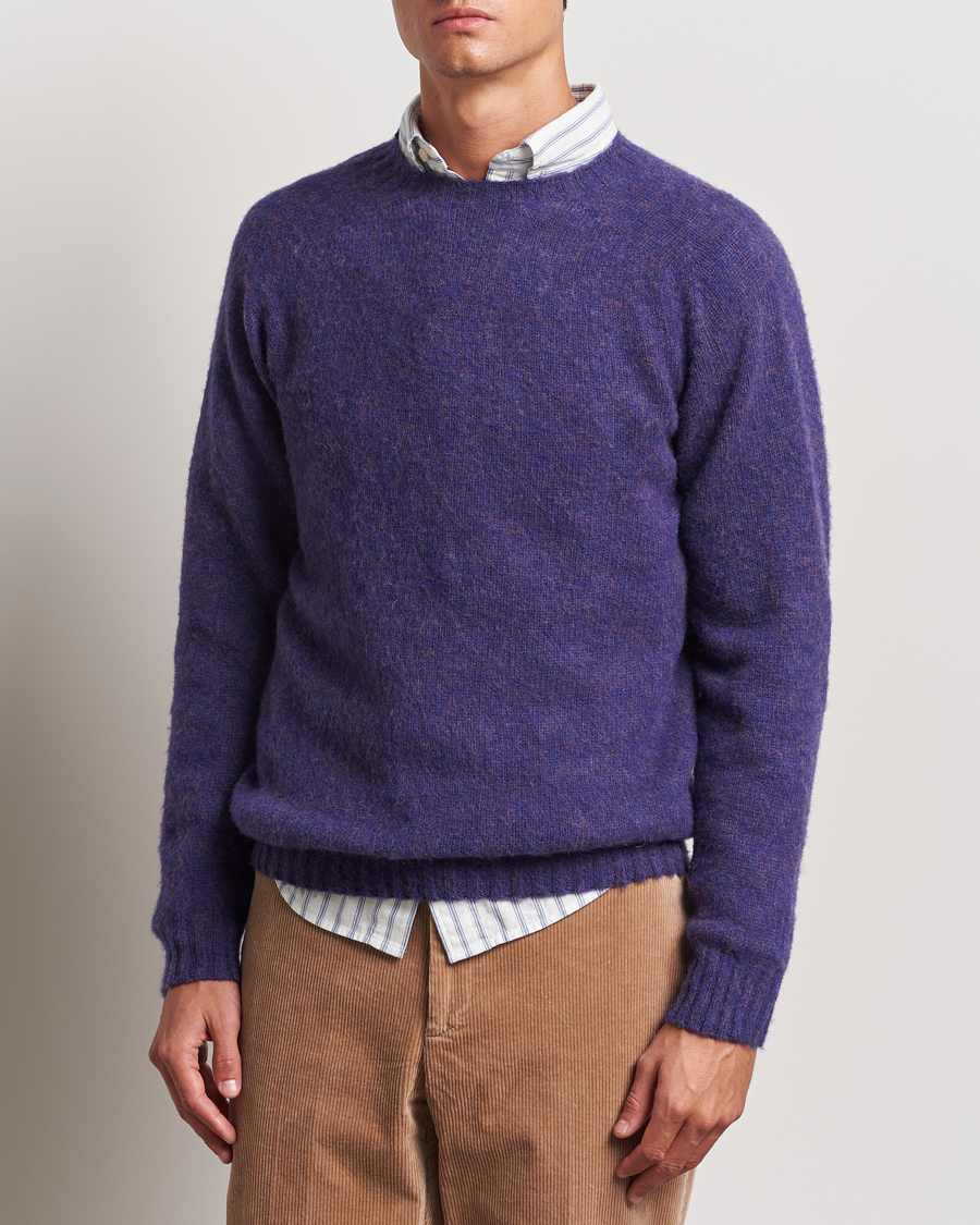 Uomini |  | Harley Of Scotland | Brushed Supersoft Lambswool Crewneck Royal Violet