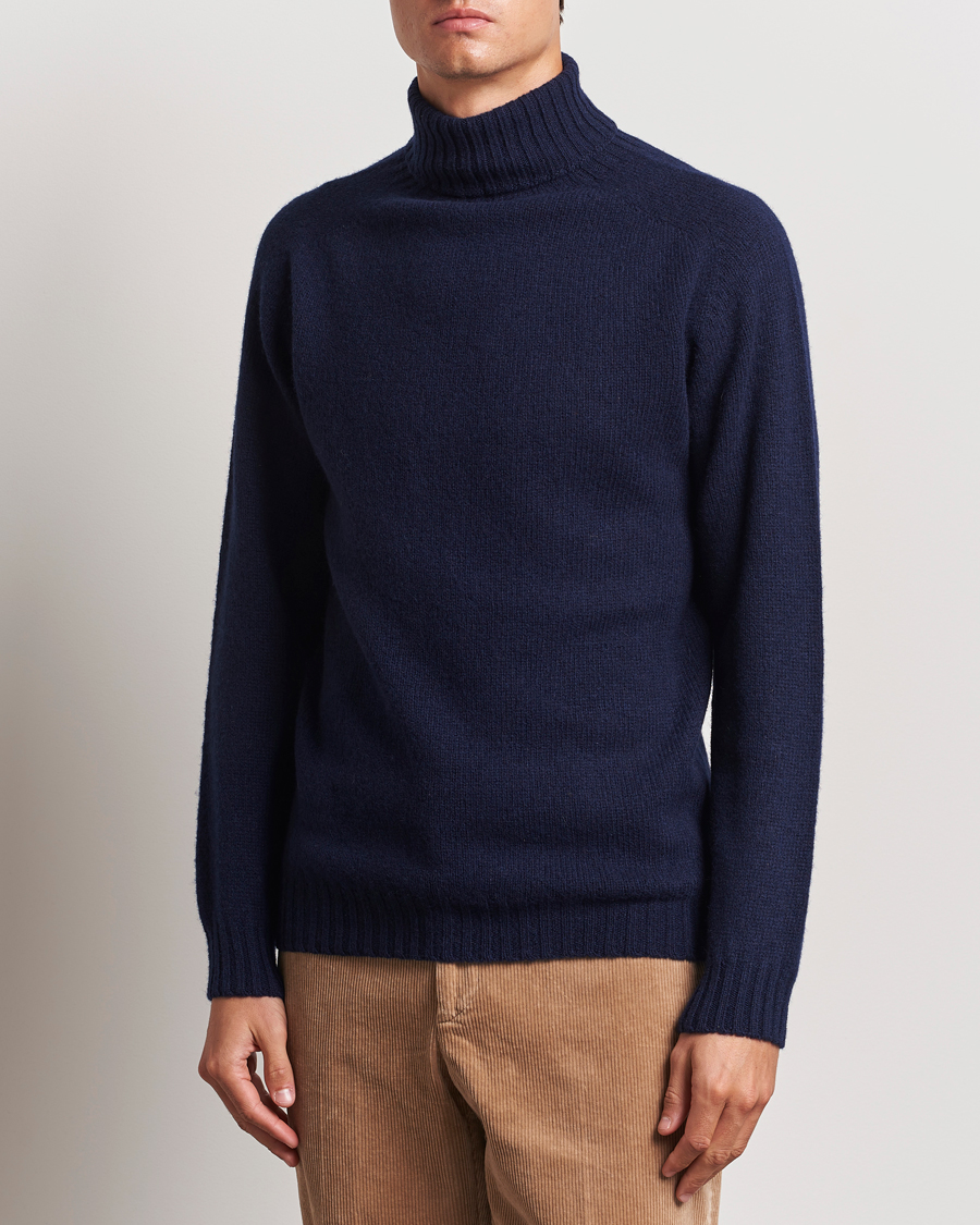 Uomini | Maglieria | Harley Of Scotland | Supersoft Lambswool Rollneck Navy