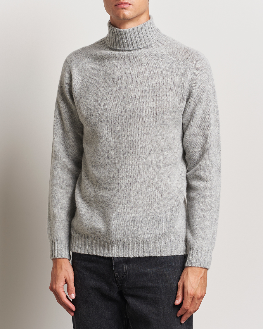 Uomini | Maglieria | Harley Of Scotland | Supersoft Lambswool Rollneck Silver Grey