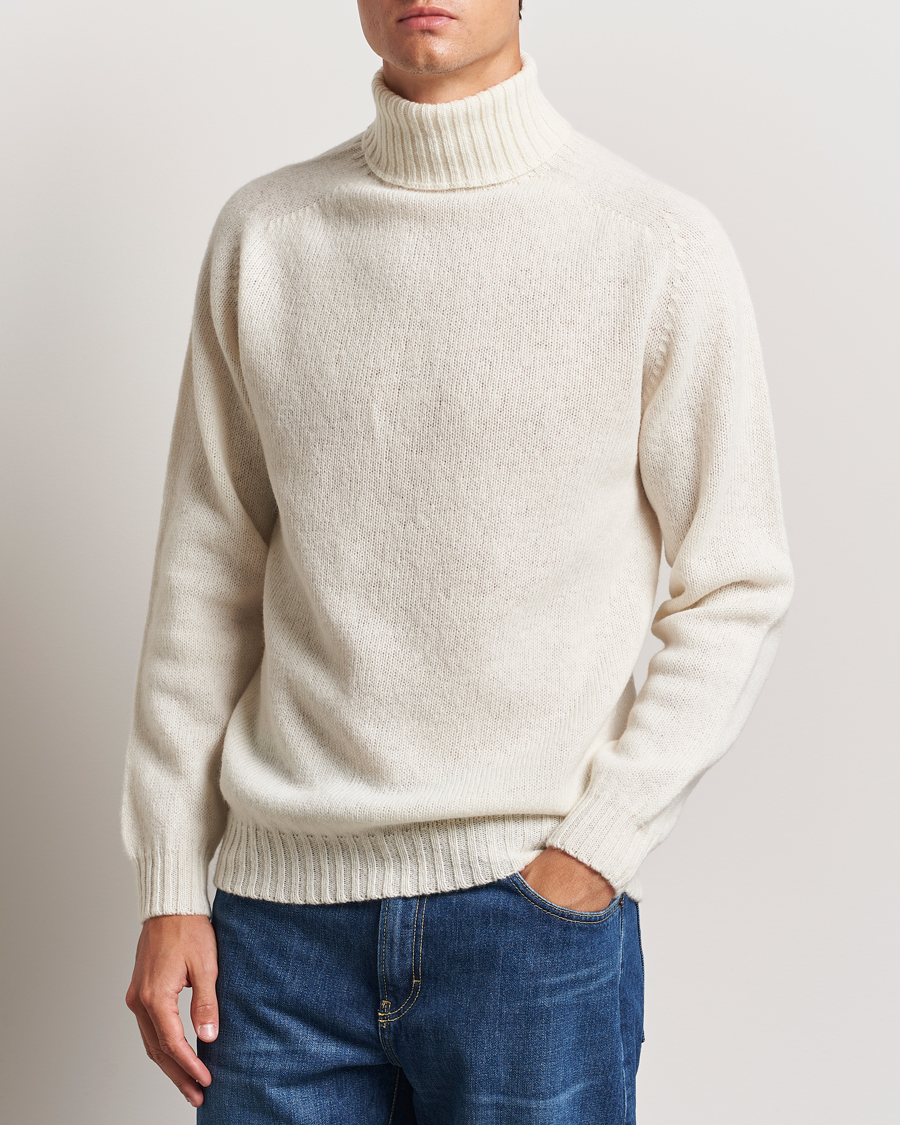 Uomini | Maglieria | Harley Of Scotland | Supersoft Lambswool Rollneck Winter White