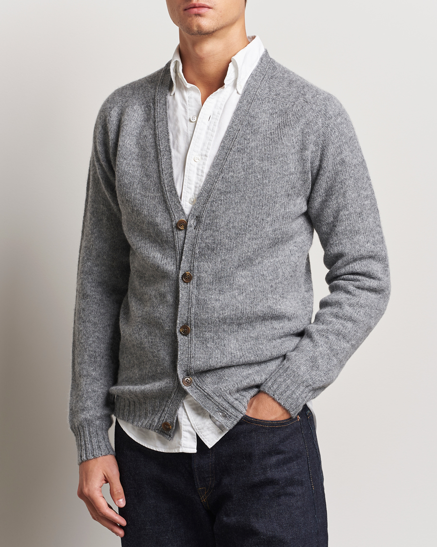 Uomini |  | Harley Of Scotland | Supersoft Lambswool Cardigan Medium Grey