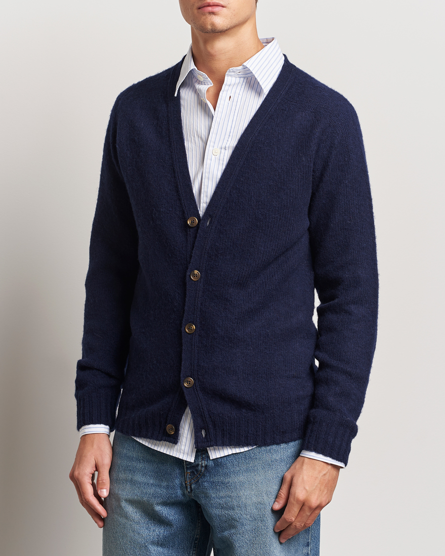 Uomini |  | Harley Of Scotland | Supersoft Lambswool Cardigan Navy