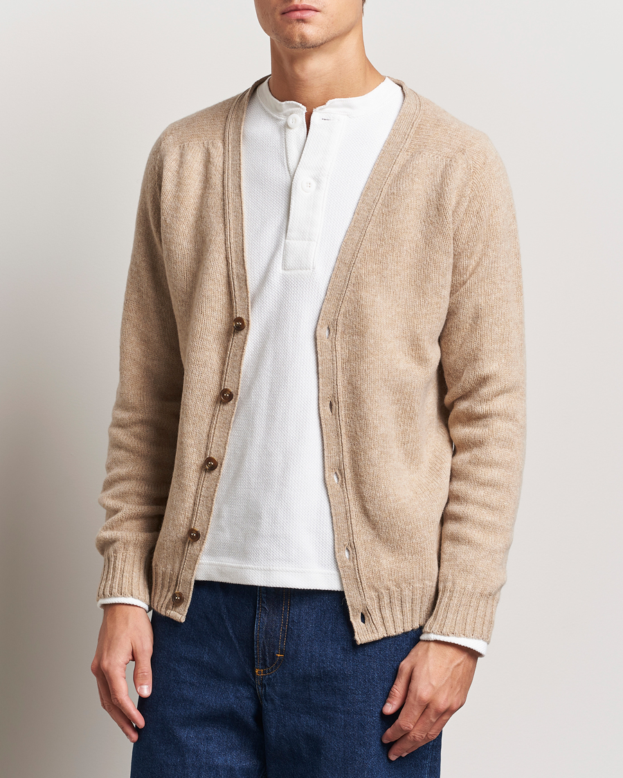 Uomini |  | Harley Of Scotland | Supersoft Lambswool Cardigan Oatmilk