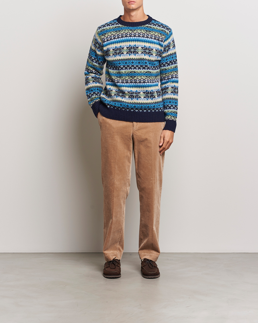 Uomini | Maglieria | Harley Of Scotland | Supersoft Lambswool Fairisle Crewneck Navy