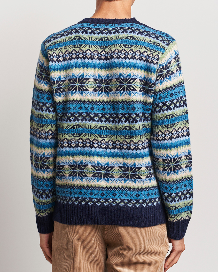 Uomini | Maglieria | Harley Of Scotland | Supersoft Lambswool Fairisle Crewneck Navy