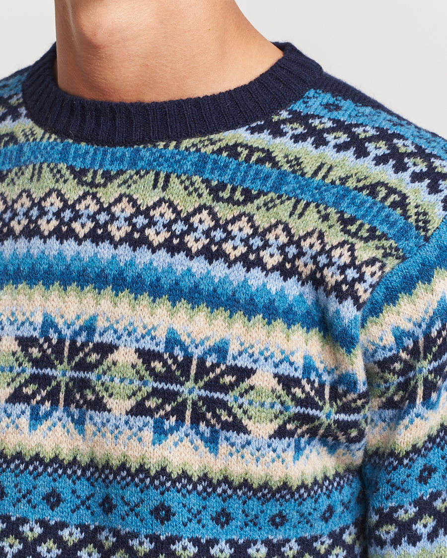 Uomini | Maglieria | Harley Of Scotland | Supersoft Lambswool Fairisle Crewneck Navy