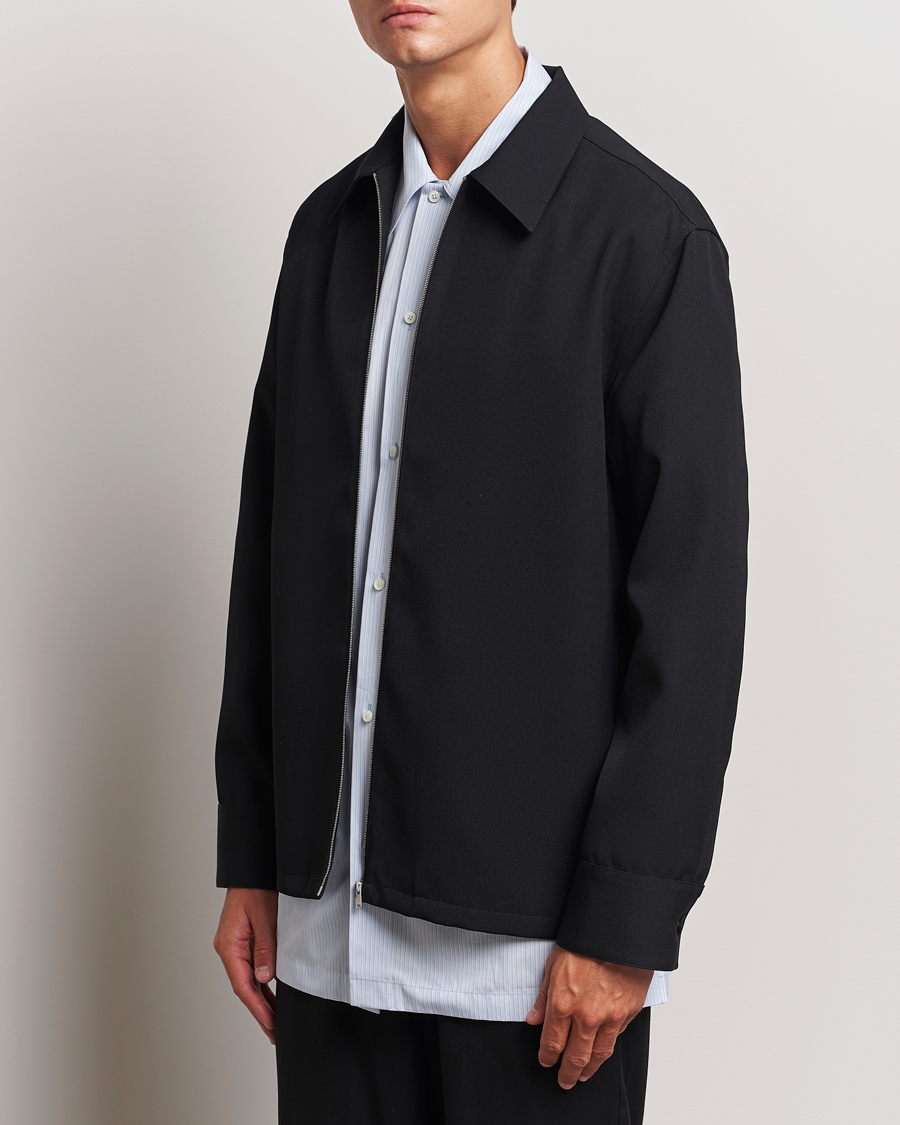 Uomini | Camicie | Jil Sander | Wool Gabardine Zip Shirt Black