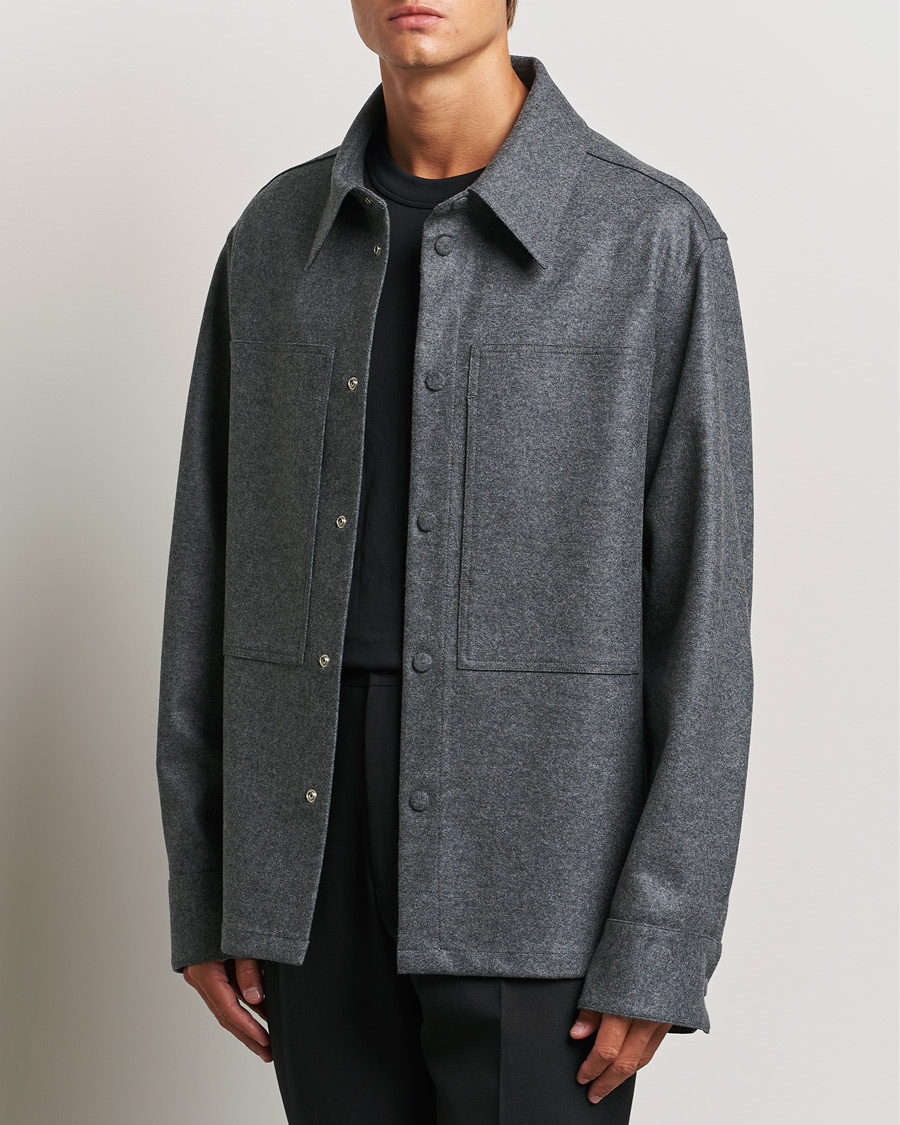 Uomini | Camicie | Jil Sander | Wool Flannel Overshirt Grey Melange