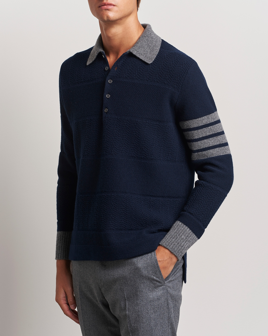 Uomini | Polo di maglia | Thom Browne | Textured Wool Rugby Navy