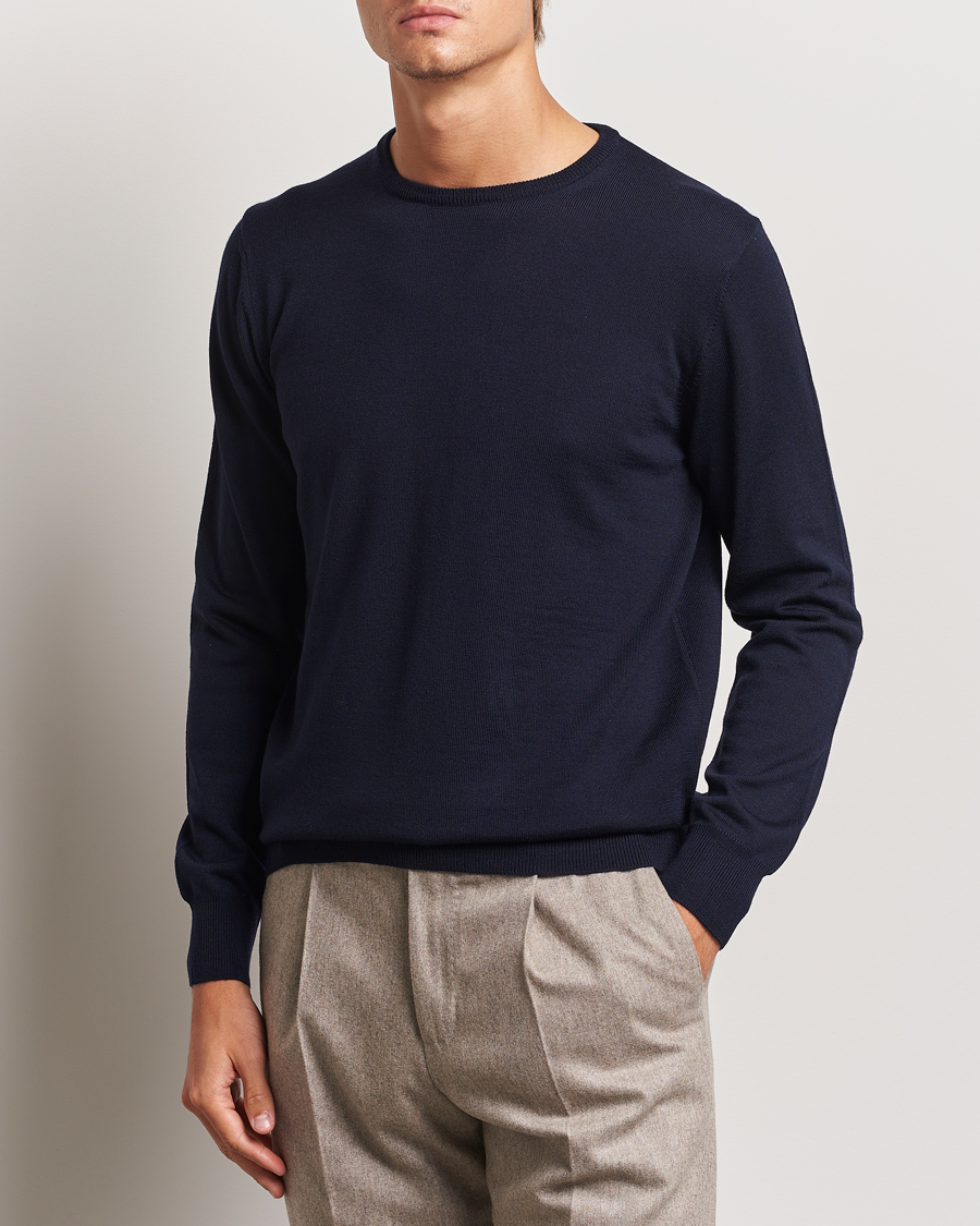 Uomini | Maglieria | Morgano | Extra Fine Merino Wool Crewneck Navy