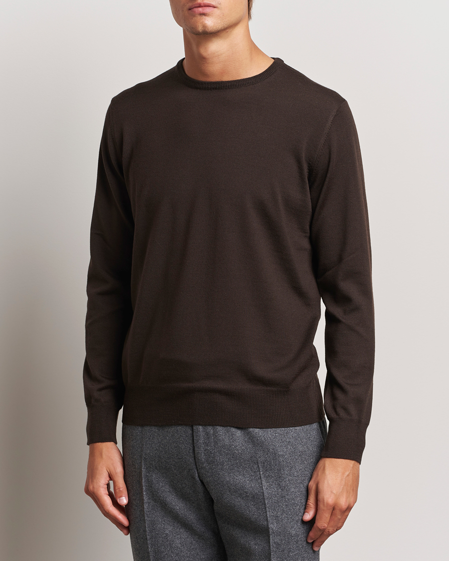 Uomini | Maglieria | Morgano | Extra Fine Merino Wool Crewneck Dark Brown