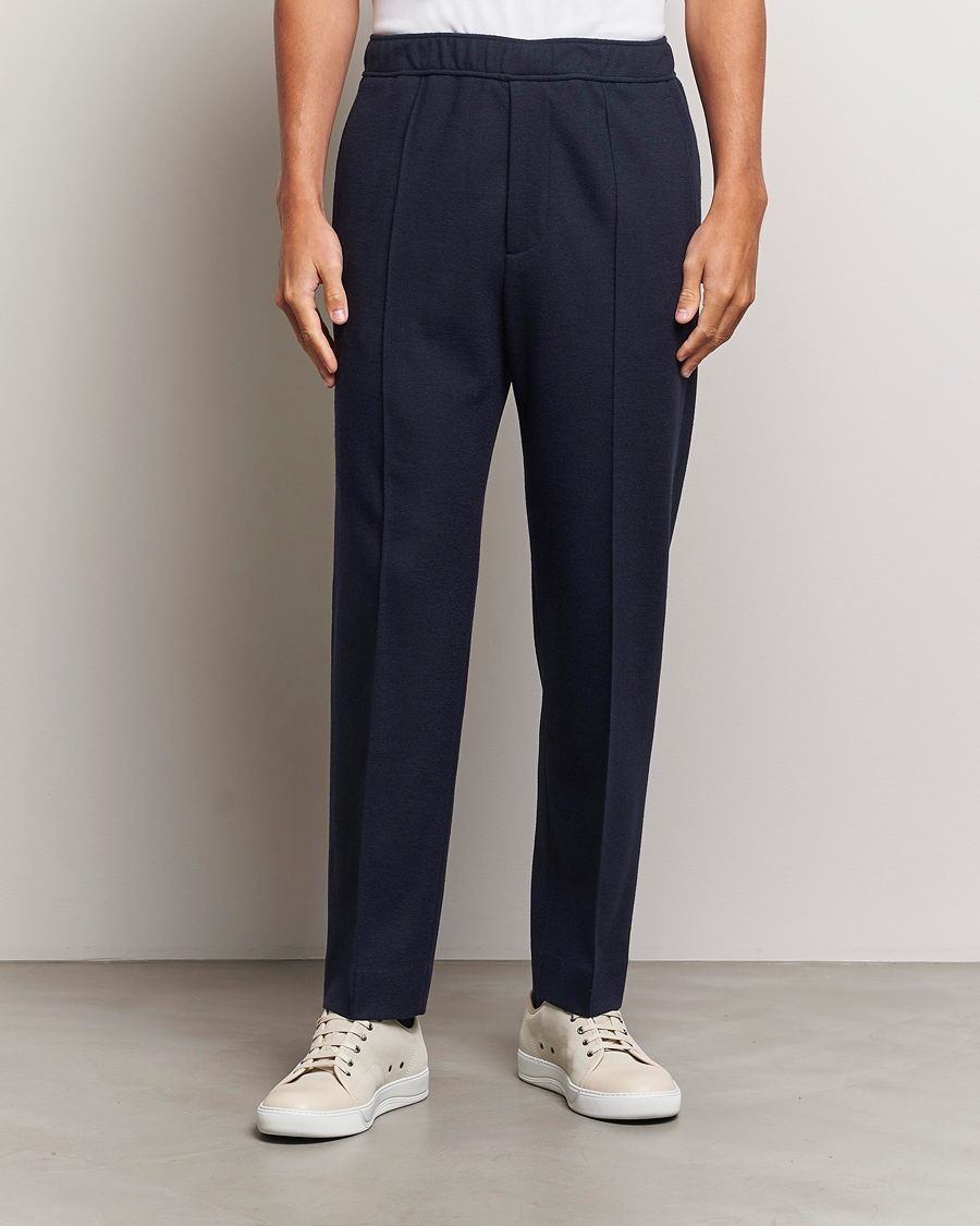 Uomini | Pantaloni con coulisse | Lanvin | Wool Drawstring Trousers Navy