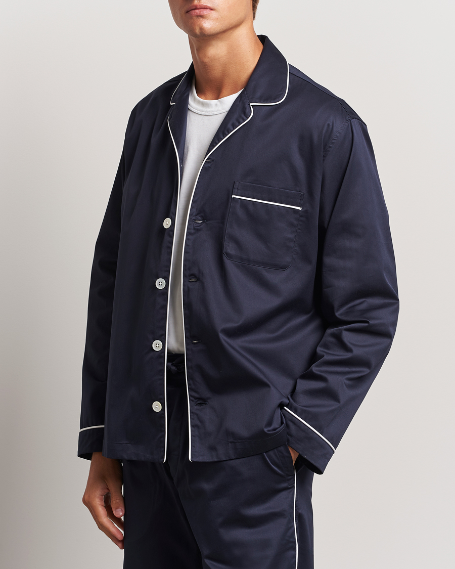 Uomini | Pigiami | Tekla | Sateen Pyjama Shirt Chelsea Navy